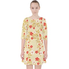 Illustration Pattern Flower Floral Quarter Sleeve Pocket Dress