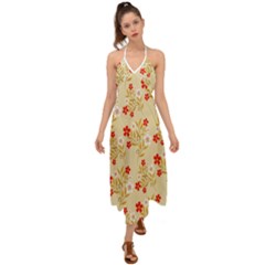 Illustration Pattern Flower Floral Halter Tie Back Dress 