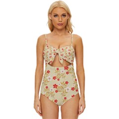 Illustration Pattern Flower Floral Knot Front One-piece Swimsuit by Ravend