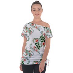 Background Pattern Texture Design Off Shoulder Tie-up Tee