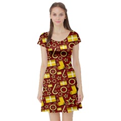 Pattern Paper Fabric Wrapping Short Sleeve Skater Dress