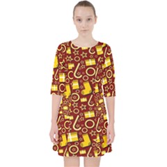 Pattern Paper Fabric Wrapping Quarter Sleeve Pocket Dress