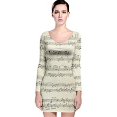 Music Beige Vintage Paper Background Design Long Sleeve Velvet Bodycon Dress