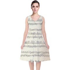 Music Beige Vintage Paper Background Design V-Neck Midi Sleeveless Dress 