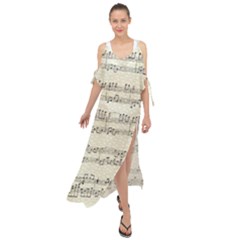 Music Beige Vintage Paper Background Design Maxi Chiffon Cover Up Dress