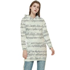 Music Beige Vintage Paper Background Design Women s Long Oversized Pullover Hoodie by Ravend