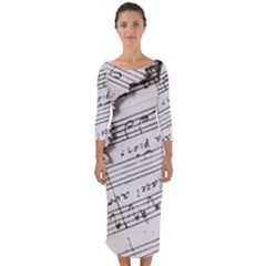 Music Notes Note Music Melody Sound Pattern Quarter Sleeve Midi Bodycon Dress by Ravend