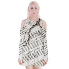 Music Notes Note Music Melody Sound Pattern Velvet Long Sleeve Shoulder Cutout Dress by Ravend