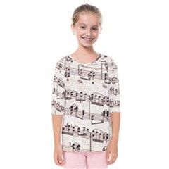 Vintage Beige Music Paper Background Design Kids  Quarter Sleeve Raglan Tee