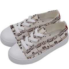 Vintage Beige Music Paper Background Design Kids  Low Top Canvas Sneakers