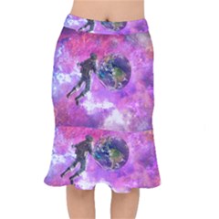 Astronaut Earth Space Planet Fantasy Short Mermaid Skirt