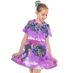 Astronaut Earth Space Planet Fantasy Kids  Short Sleeve Shirt Dress