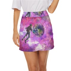 Astronaut Earth Space Planet Fantasy Mini Front Wrap Skirt