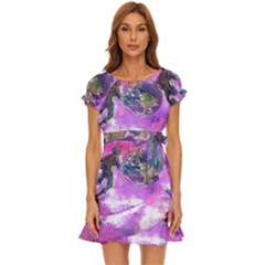 Astronaut Earth Space Planet Fantasy Puff Sleeve Frill Dress by Ravend