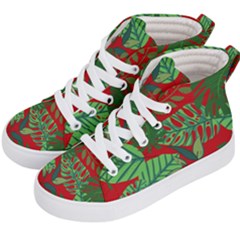 Leaves Pattern Red Green Nature Kids  Hi-top Skate Sneakers by Wegoenart