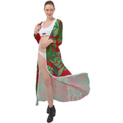 Leaves Pattern Red Green Nature Maxi Chiffon Beach Wrap