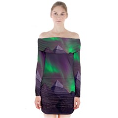 Fantasy Pyramid Mystic Space Long Sleeve Off Shoulder Dress by Wegoenart
