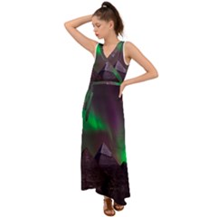 Fantasy Pyramid Mystic Space V-neck Chiffon Maxi Dress by Wegoenart