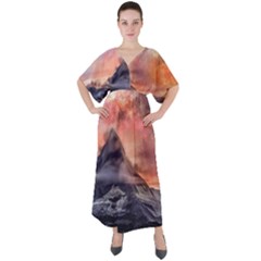 Mountain Cosmos Universe Nature V-neck Boho Style Maxi Dress by Wegoenart