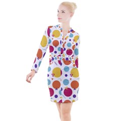 Background Polka Dot Button Long Sleeve Dress by Ravend