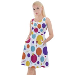 Background Polka Dot Knee Length Skater Dress With Pockets