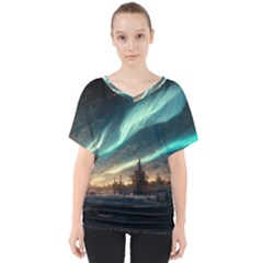 Northern Light North Sky Night V-neck Dolman Drape Top