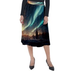 Northern Light North Sky Night Classic Velour Midi Skirt  by Ravend