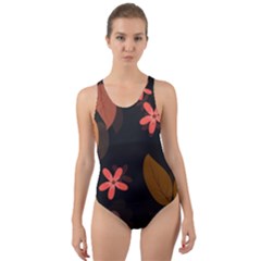 Flower Leaves Background Floral Cut-out Back One Piece Swimsuit