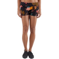 Flower Leaves Background Floral Yoga Shorts by Ravend