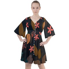 Flower Leaves Background Floral Boho Button Up Dress by Ravend