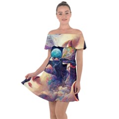 Quantum Physics Dreaming Lucid Off Shoulder Velour Dress