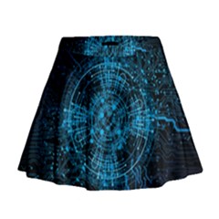 Network Circuit Board Trace Mini Flare Skirt by Ravend