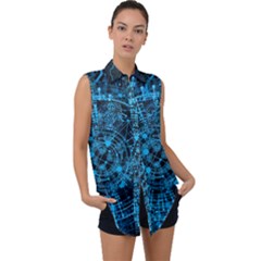 Network Circuit Board Trace Sleeveless Chiffon Button Shirt