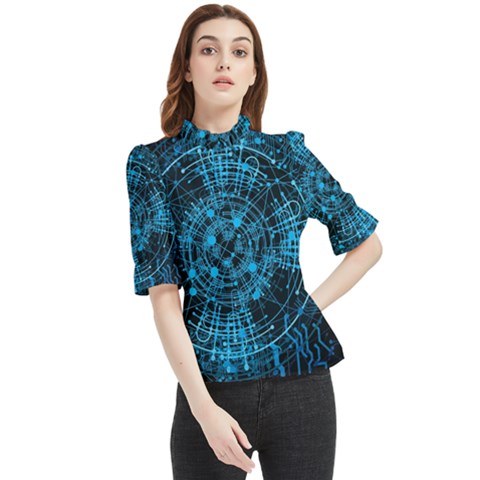 Network Circuit Board Trace Frill Neck Blouse by Ravend