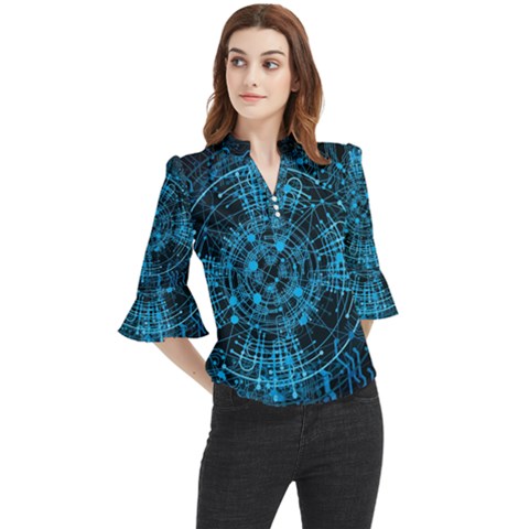 Network Circuit Board Trace Loose Horn Sleeve Chiffon Blouse by Ravend