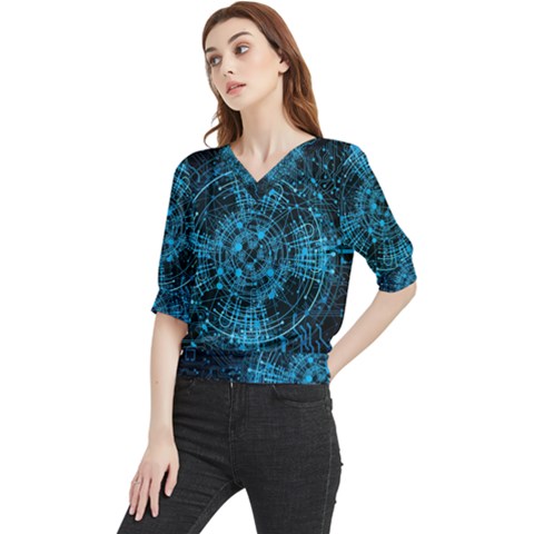 Network Circuit Board Trace Quarter Sleeve Blouse by Ravend