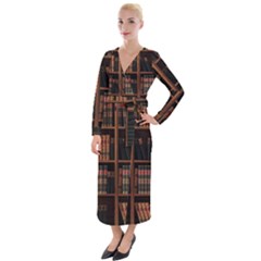 Book Bookshelf Bookcase Library Velvet Maxi Wrap Dress