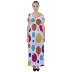 Background Polka Dot High Waist Short Sleeve Maxi Dress