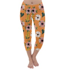 Flower White Pattern Floral Capri Winter Leggings 