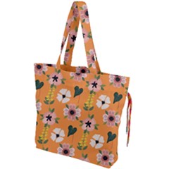 Flower White Pattern Floral Drawstring Tote Bag