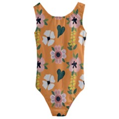 Flower White Pattern Floral Kids  Cut-out Back One Piece Swimsuit