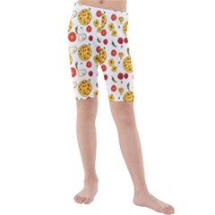 Illustration Pizza Background Vegetable Kids  Mid Length Swim Shorts