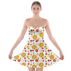 Illustration Pizza Background Vegetable Strapless Bra Top Dress