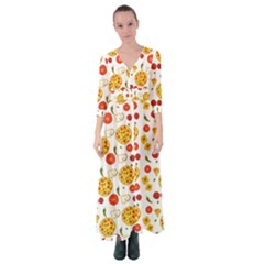 Illustration Pizza Background Vegetable Button Up Maxi Dress by Ravend