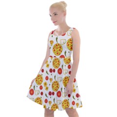 Illustration Pizza Background Vegetable Knee Length Skater Dress