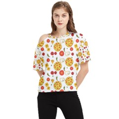 Illustration Pizza Background Vegetable One Shoulder Cut Out Tee by Ravend