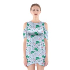 Flower Pattern Wallpaper Seamless Shoulder Cutout One Piece Dress