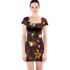 Christmas Xmas Stars Star Advent Background Short Sleeve Bodycon Dress by Ravend