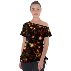 Christmas Xmas Stars Star Advent Background Off Shoulder Tie-up Tee