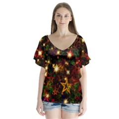 Christmas Xmas Stars Star Advent Background V-neck Flutter Sleeve Top